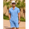 image:imageCOOFANDY Mens 2 Pieces Casual Beach Outfits Short Sleeve Button Down Shirts Summer Short SetStrong Blue