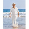 image:imageCOOFANDY Mens 2 Pieces Cotton Linen Set Henley Shirt Long Sleeve and Casual Beach Pants Summer Yoga Outfits01white