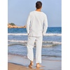 image:imageCOOFANDY Mens 2 Pieces Cotton Linen Set Henley Shirt Long Sleeve and Casual Beach Pants Summer Yoga Outfits01white