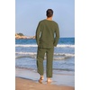 image:imageCOOFANDY Mens 2 Pieces Cotton Linen Set Henley Shirt Long Sleeve and Casual Beach Pants Summer Yoga OutfitsArmy Green