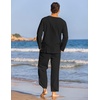 image:imageCOOFANDY Mens 2 Pieces Cotton Linen Set Henley Shirt Long Sleeve and Casual Beach Pants Summer Yoga OutfitsBlack