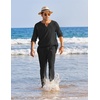 image:imageCOOFANDY Mens 2 Pieces Cotton Linen Set Henley Shirt Long Sleeve and Casual Beach Pants Summer Yoga OutfitsBlack
