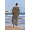 image:imageCOOFANDY Mens 2 Pieces Cotton Linen Set Henley Shirt Long Sleeve and Casual Beach Pants Summer Yoga OutfitsBrown