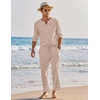 image:imageCOOFANDY Mens 2 Pieces Cotton Linen Set Henley Shirt Long Sleeve and Casual Beach Pants Summer Yoga OutfitsChampagne