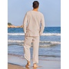image:imageCOOFANDY Mens 2 Pieces Cotton Linen Set Henley Shirt Long Sleeve and Casual Beach Pants Summer Yoga OutfitsChampagne