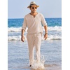 image:imageCOOFANDY Mens 2 Pieces Cotton Linen Set Henley Shirt Long Sleeve and Casual Beach Pants Summer Yoga OutfitsChampagne