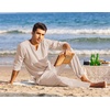 image:imageCOOFANDY Mens 2 Pieces Cotton Linen Set Henley Shirt Long Sleeve and Casual Beach Pants Summer Yoga OutfitsChampagne