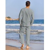 image:imageCOOFANDY Mens 2 Pieces Cotton Linen Set Henley Shirt Long Sleeve and Casual Beach Pants Summer Yoga OutfitsGrey