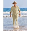 image:imageCOOFANDY Mens 2 Pieces Cotton Linen Set Henley Shirt Long Sleeve and Casual Beach Pants Summer Yoga OutfitsKhaki