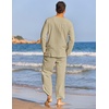 image:imageCOOFANDY Mens 2 Pieces Cotton Linen Set Henley Shirt Long Sleeve and Casual Beach Pants Summer Yoga OutfitsKhaki