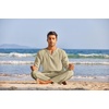 image:imageCOOFANDY Mens 2 Pieces Cotton Linen Set Henley Shirt Long Sleeve and Casual Beach Pants Summer Yoga OutfitsKhaki