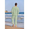 image:imageCOOFANDY Mens 2 Pieces Cotton Linen Set Henley Shirt Long Sleeve and Casual Beach Pants Summer Yoga OutfitsLight Green