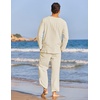 image:imageCOOFANDY Mens 2 Pieces Cotton Linen Set Henley Shirt Long Sleeve and Casual Beach Pants Summer Yoga OutfitsLight Khaki