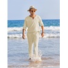 image:imageCOOFANDY Mens 2 Pieces Cotton Linen Set Henley Shirt Long Sleeve and Casual Beach Pants Summer Yoga OutfitsLight Khaki