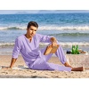 image:imageCOOFANDY Mens 2 Pieces Cotton Linen Set Henley Shirt Long Sleeve and Casual Beach Pants Summer Yoga OutfitsLilac