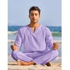 image:imageCOOFANDY Mens 2 Pieces Cotton Linen Set Henley Shirt Long Sleeve and Casual Beach Pants Summer Yoga OutfitsLilac