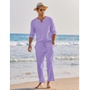 image:imageCOOFANDY Mens 2 Pieces Cotton Linen Set Henley Shirt Long Sleeve and Casual Beach Pants Summer Yoga OutfitsLilac