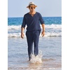 image:imageCOOFANDY Mens 2 Pieces Cotton Linen Set Henley Shirt Long Sleeve and Casual Beach Pants Summer Yoga OutfitsNavy Blue
