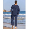 image:imageCOOFANDY Mens 2 Pieces Cotton Linen Set Henley Shirt Long Sleeve and Casual Beach Pants Summer Yoga OutfitsNavy Blue