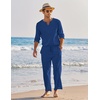 image:imageCOOFANDY Mens 2 Pieces Cotton Linen Set Henley Shirt Long Sleeve and Casual Beach Pants Summer Yoga OutfitsRoyal Blue