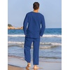 image:imageCOOFANDY Mens 2 Pieces Cotton Linen Set Henley Shirt Long Sleeve and Casual Beach Pants Summer Yoga OutfitsRoyal Blue