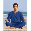 image:imageCOOFANDY Mens 2 Pieces Cotton Linen Set Henley Shirt Long Sleeve and Casual Beach Pants Summer Yoga OutfitsRoyal Blue