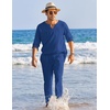 image:imageCOOFANDY Mens 2 Pieces Cotton Linen Set Henley Shirt Long Sleeve and Casual Beach Pants Summer Yoga OutfitsRoyal Blue
