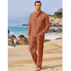 image:imageCOOFANDY Mens 2 Pieces Cotton Linen Set Long Sleeve Henley Shirts Casual Beach Pants With Pockets Summer Yoga OutfitsLight Caramel