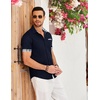 image:imageCOOFANDY Mens Cotton Casual Short Sleeve Button Down Shirt Plaid Collar Denim Work ShirtsA  Contrast Plaid Collar  Navy Blue