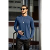 image:imageCOOFANDY Mens Cotton Hipster Hip Hop Longline Crewneck T Shirts Casual Long Sleeve Tees Curved Hem Gym ShirtsOne Piece Blue