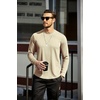 image:imageCOOFANDY Mens Cotton Hipster Hip Hop Longline Crewneck T Shirts Casual Long Sleeve Tees Curved Hem Gym ShirtsOne Piece Light Khaki