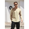 image:imageCOOFANDY Mens Cotton Hipster Hip Hop Longline Crewneck T Shirts Casual Long Sleeve Tees Curved Hem Gym ShirtsOne Piece Light Khaki