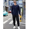 image:imageCOOFANDY Mens Cotton Hipster Hip Hop Longline Crewneck T Shirts Casual Long Sleeve Tees Curved Hem Gym ShirtsOne Piece Navy Blue