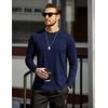 image:imageCOOFANDY Mens Cotton Hipster Hip Hop Longline Crewneck T Shirts Casual Long Sleeve Tees Curved Hem Gym ShirtsOne Piece Navy Blue