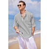 image:imageCOOFANDY Mens Cotton Linen Henley TShirt Long Sleeve Hippie Casual Beach TShirtsBlack White Striped