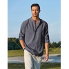 image:imageCOOFANDY Mens Cotton Linen Henley TShirt Long Sleeve Hippie Casual Beach TShirtsNavy Striped