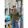 image:imageCOOFANDY Mens Crew Neck TShirt Long Sleeve Casual Pullover Tees Soft Stretch Basic Tee ShirtsArmy Green