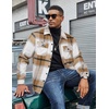 image:imageCOOFANDY Mens Flannel Jacket Fleece Shacket Plaid Shirt Jackets Warm Thick Long Sleeve Button Down Fall OutwearKhaki Block
