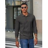 image:imageCOOFANDY Mens Long Sleeve Polo Shirts Corduroy Button Collared Casual TopDark Grey