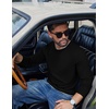image:imageCOOFANDY Mens Long Sleeve Tee Shirts Cotton Waffle Crewneck Pullover Tshirts with Contrast TrimBlack  Light Grey Trim