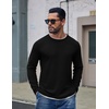 image:imageCOOFANDY Mens Long Sleeve Tee Shirts Cotton Waffle Crewneck Pullover Tshirts with Contrast TrimBlack  Light Grey Trim