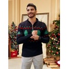 image:imageCOOFANDY Mens Quarter Zip Pullover Sweater Casual Zip Up Polo Sweater KnitBlack and Green Christmas Tree