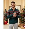 image:imageCOOFANDY Mens Quarter Zip Pullover Sweater Casual Zip Up Polo Sweater KnitDark Green and Christmas Tree