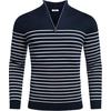 image:imageCOOFANDY Mens Quarter Zip Up Sweaters Slim Fit Lightweight Mock Pullover  Casual Polo Sweaters Quarter Zip Pullover Business Winter Fall Relaxed Fit Knit Turtleneck Sweater Metal Zipper PullStripewhite Navy