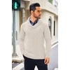 image:imageCOOFANDY Mens Shawl Collar Sweaters VNeck Relaxed Fit Cable PulloversApricot