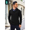 image:imageCOOFANDY Mens Shawl Collar Sweaters VNeck Relaxed Fit Cable PulloversBlack