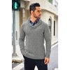 image:imageCOOFANDY Mens Shawl Collar Sweaters VNeck Relaxed Fit Cable PulloversLight Grey