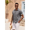 image:imageCOOFANDY Mens Short Sleeve Button Down Shirt Casual Summer Beach Untucked Vacation Textured Shirts with PocketDark Gray