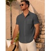 image:imageCOOFANDY Mens Short Sleeve Button Down Shirt Casual Summer Beach Untucked Vacation Textured Shirts with PocketGranite Gray