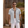 image:imageCOOFANDY Mens Short Sleeve Button Down Shirt Casual Summer Beach Untucked Vacation Textured Shirts with PocketQuiet Gray